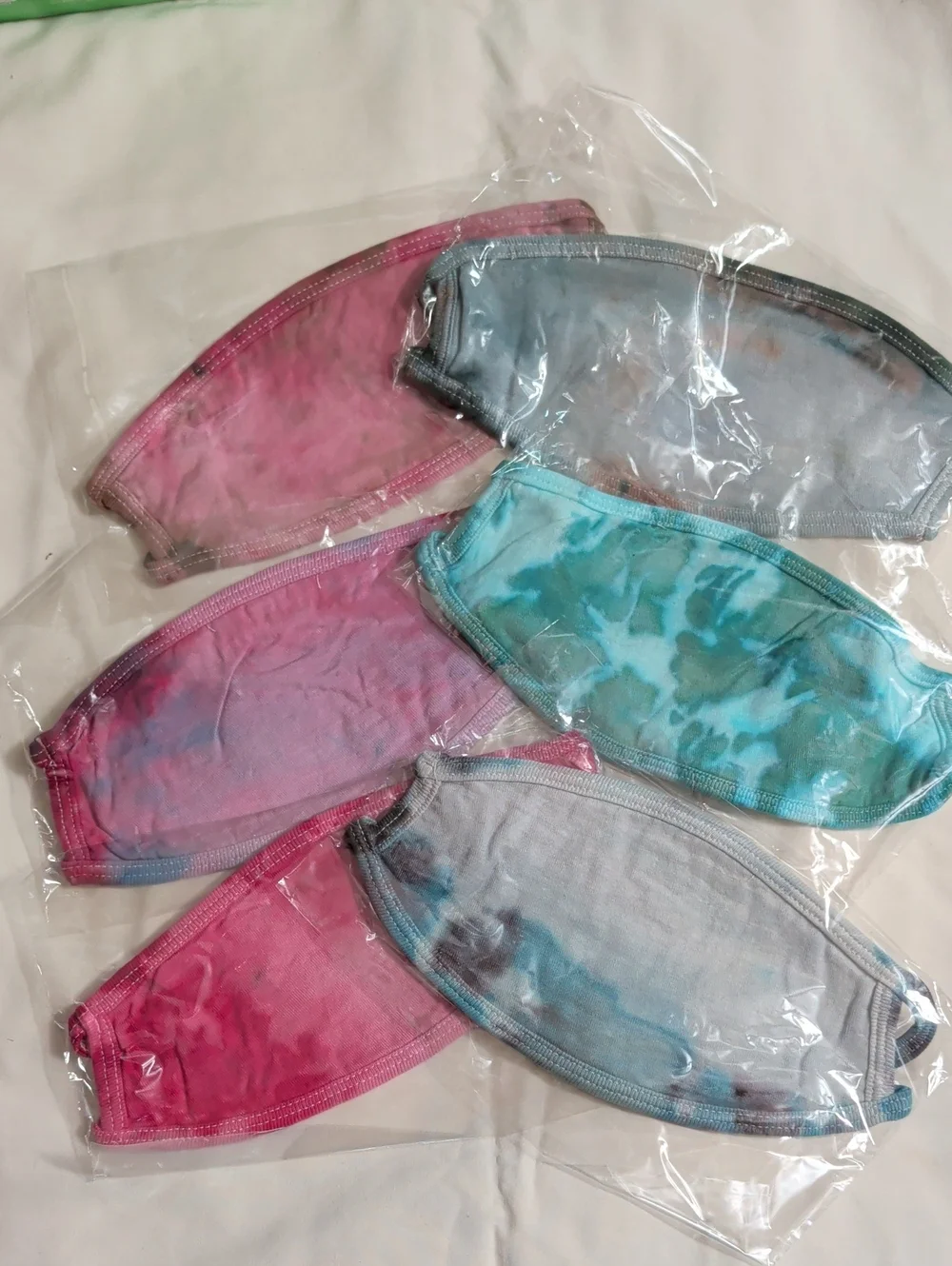 NWOT (019) Tultex Assortment Of 6 Cotton Hand Tie-dyed Face Masks/ Kids & Adults